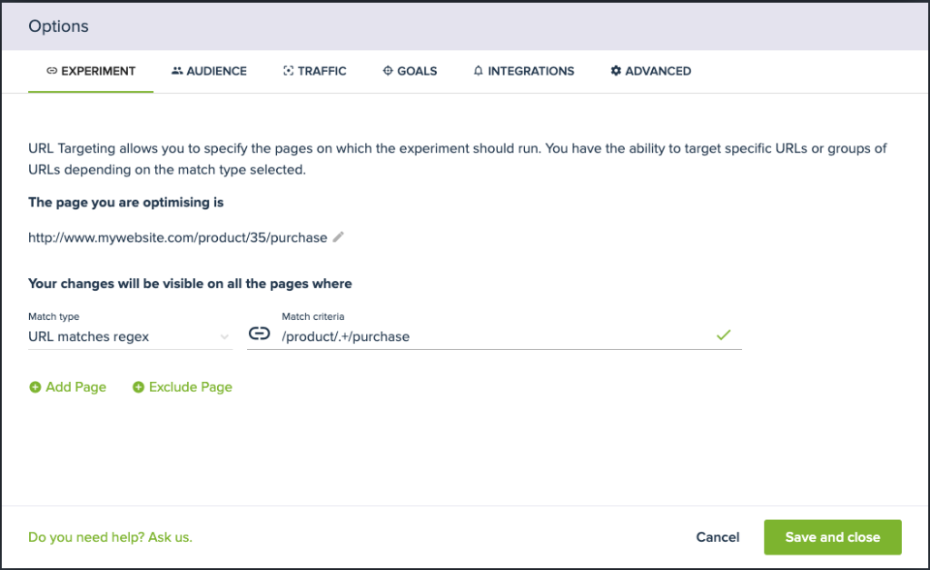 URL Targeting - URL Matches Regex